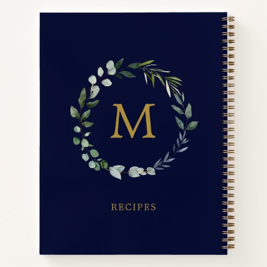 Monogrammed Rustic Green Salie Leaf Krans Recept Notitieboek (Achterkant)