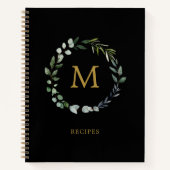 Monogrammed Rustic Green Salie Leaf Krans Recept Notitieboek (Voorkant)
