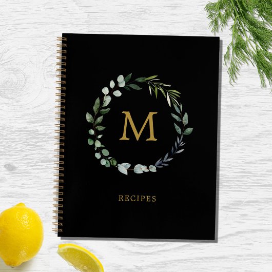 Monogrammed Rustic Green Salie Leaf Krans Recept Notitieboek
