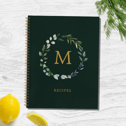 Monogrammed Rustic Green Salie Leaf Krans Recept Notitieboek