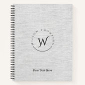 Monogrammed Rustic Grey Linen Elegant Script Notitieboek (Voorkant)