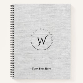 Monogrammed Rustic Grey Linen Elegant Script Notitieboek