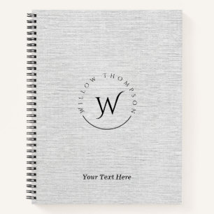Monogrammed Rustic Grey Linen Elegant Script Notitieboek