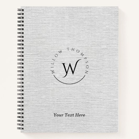 Monogrammed Rustic Grey Linen Elegant Script Notitieboek (Voorkant)