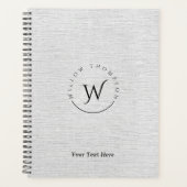 Monogrammed Rustic Grey Linen Elegant Script Planner (Voorkant)