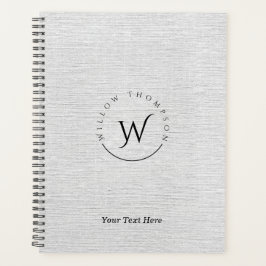 Monogrammed Rustic Grey Linen Elegant Script Planner