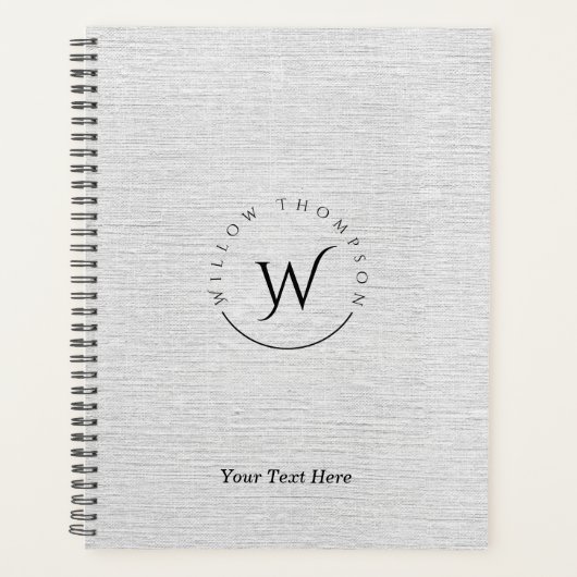 Monogrammed Rustic Grey Linen Elegant Script Planner (Voorkant)