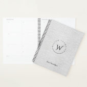 Monogrammed Rustic Grey Linen Elegant Script Planner (Display)
