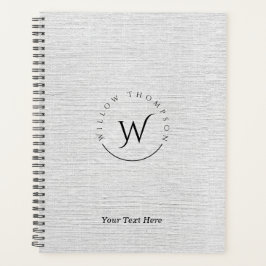 Monogrammed Rustic Grey Linen Elegant Script Planner