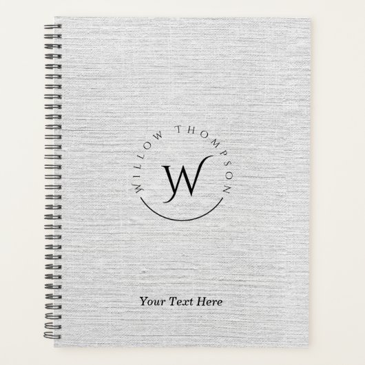 Monogrammed Rustic Grey Linen Elegant Script Planner (Voorkant)