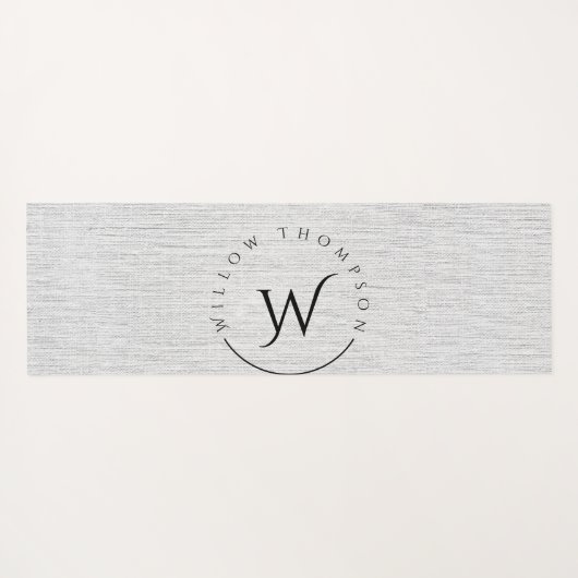 Monogrammed Rustic Grey Linen Elegant Script Yogamat (Achterkant (horizontaal))