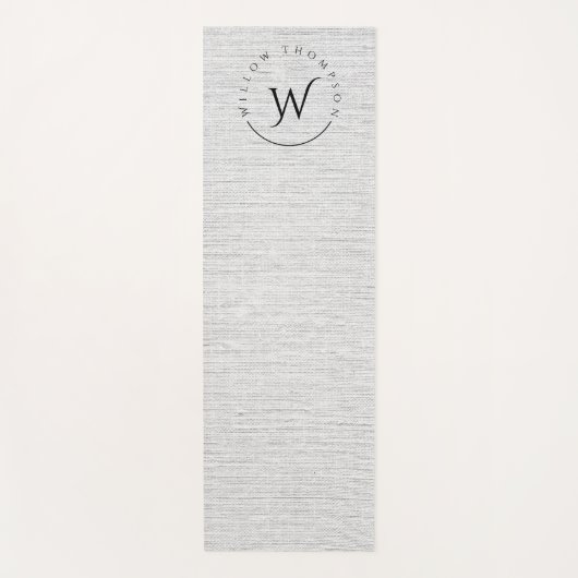 Monogrammed Rustic Grey Linen Elegant Script Yogamat (Voorkant)