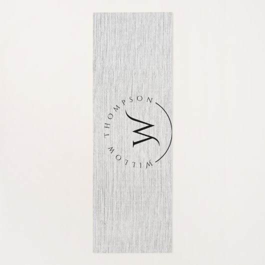 Monogrammed Rustic Grey Linen Elegant Script Yogamat (Achterkant)