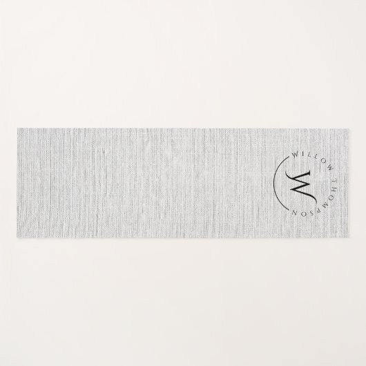 Monogrammed Rustic Grey Linen Elegant Script Yogamat (Voorkant (horizontaal))