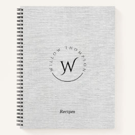 Monogrammed Rustic Grey Linen Script Recipe Notitieboek