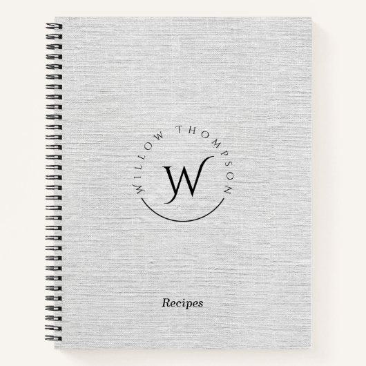 Monogrammed Rustic Grey Linen Script Recipe Notitieboek (Voorkant)