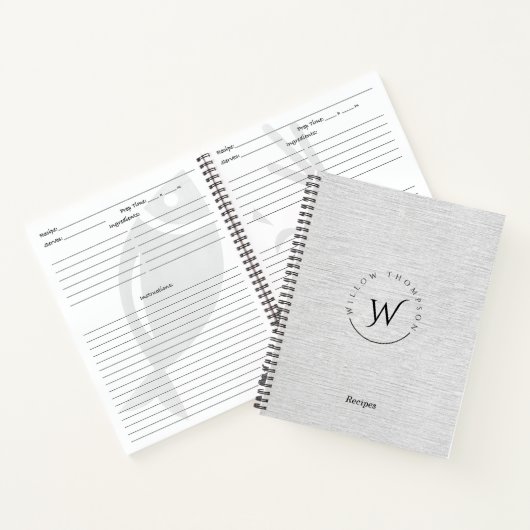 Monogrammed Rustic Grey Linen Script Recipe Notitieboek (Binnen)