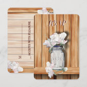 Monogrammed Rustic Mason Jar en Pink Peonies RSVP Kaartje (Voorkant / Achterkant)