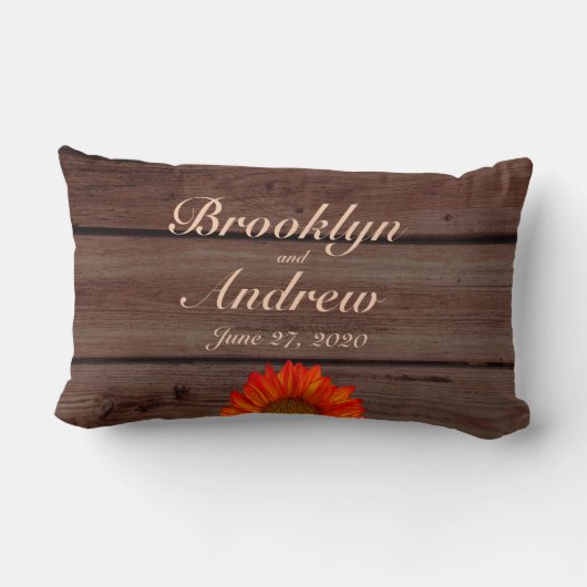 Monogrammed Rustic Wedding Kussens Sunflower (Achterkant)