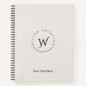 Monogrammed Rustic White Linen Elegant Script Notitieboek (Voorkant)