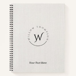 Monogrammed Rustic White Linen Elegant Script Notitieboek