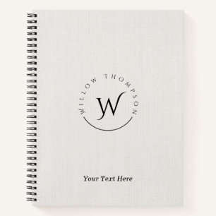 Monogrammed Rustic White Linen Elegant Script Notitieboek