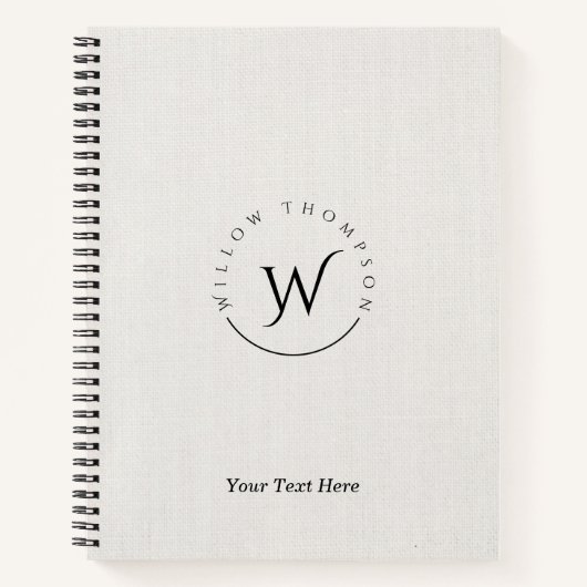 Monogrammed Rustic White Linen Elegant Script Notitieboek (Voorkant)