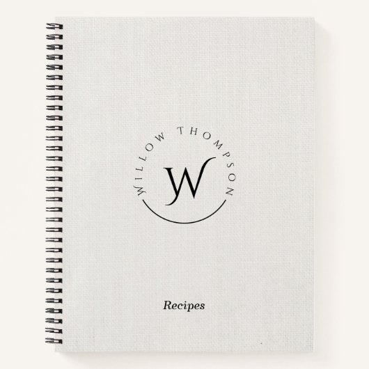 Monogrammed Rustic White Linen Script Recipe Notitieboek (Voorkant)