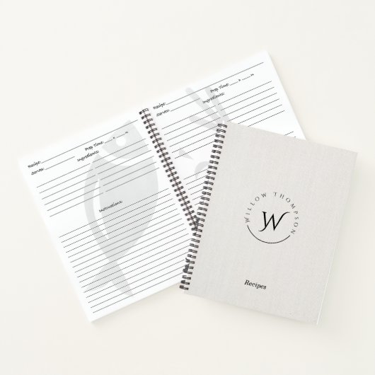Monogrammed Rustic White Linen Script Recipe Notitieboek (Binnen)