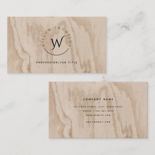 Monogrammed Rustic Wood Elegant Script Visitekaartje (Voorkant / Achterkant)