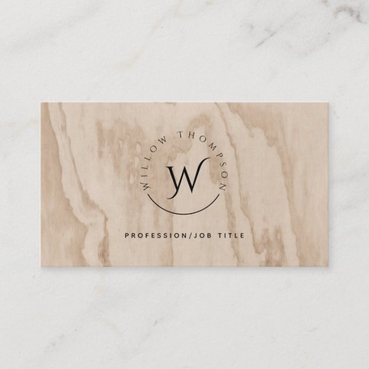 Monogrammed Rustic Wood Elegant Script Visitekaartje (Voorkant)