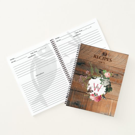 Monogrammed Rustic Wood  Flowers Recipes Notitieboek (Binnen)