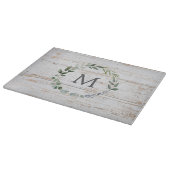 Monogrammed Rustic Wood Green Leaf Krans Snijplank (Hoek)