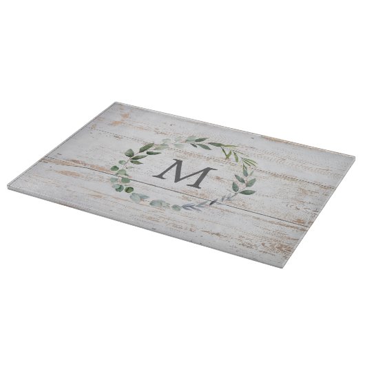 Monogrammed Rustic Wood Green Leaf Krans Snijplank (Hoek)