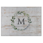 Monogrammed Rustic Wood Green Leaf Krans Snijplank (Voorkant)