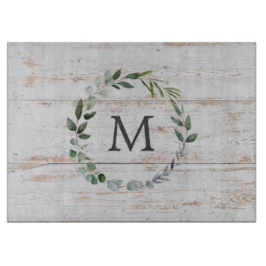 Monogrammed Rustic Wood Green Leaf Krans Snijplank (Voorkant)