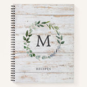 Monogrammed Rustic Wood Green Leaves Receptenboek Notitieboek (Voorkant)