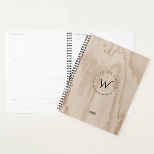 Monogrammed Rustic Wood Texture Elegant Journa Planner (Display)