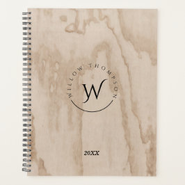 Monogrammed Rustic Wood Texture Elegant Journa Planner