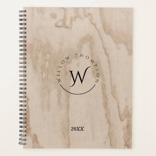 Monogrammed Rustic Wood Texture Elegant Journa Planner (Voorkant)