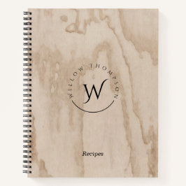Monogrammed Rustic Wood Texture Elegant Recipe Notitieboek