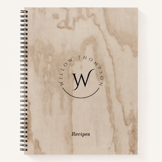 Monogrammed Rustic Wood Texture Elegant Recipe Notitieboek (Voorkant)