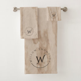 Monogrammed Rustic Wood Texture Elegant Script Bad Handdoek