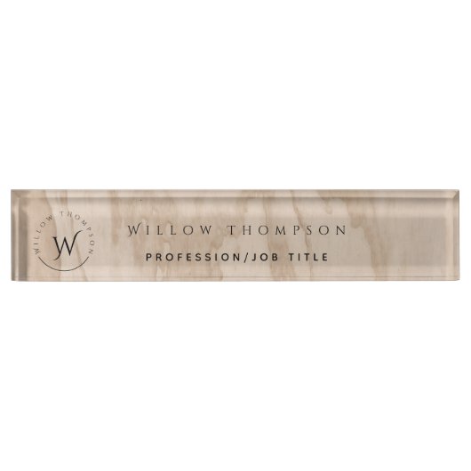 Monogrammed Rustic Wood Texture Elegant Script Naambordje (Voorkant)