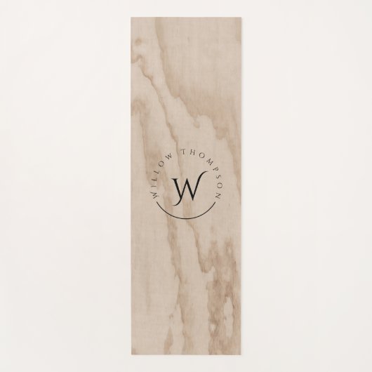 Monogrammed Rustic Wood Texture Elegant Script Yogamat (Voorkant)