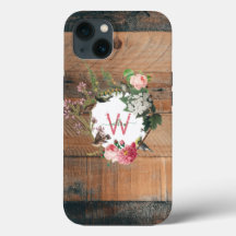 Monogrammed Rustic Wood Vintage Flowers