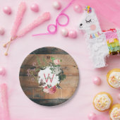 Monogrammed Rustic Wood Vintage Flowers Papieren Bordje (Feest)