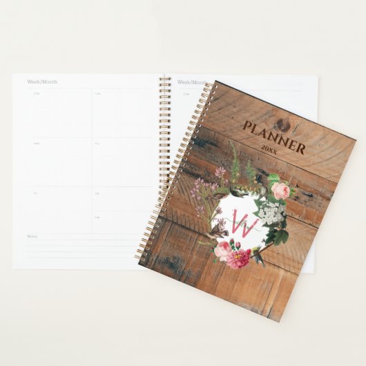 Monogrammed Rustic Wood Vintage Flowers Planner (Display)