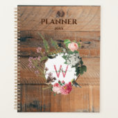 Monogrammed Rustic Wood Vintage Flowers Planner (Voorkant)