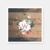 Monogrammed Rustic Wood Vintage Flowers Servet (Voorkant)